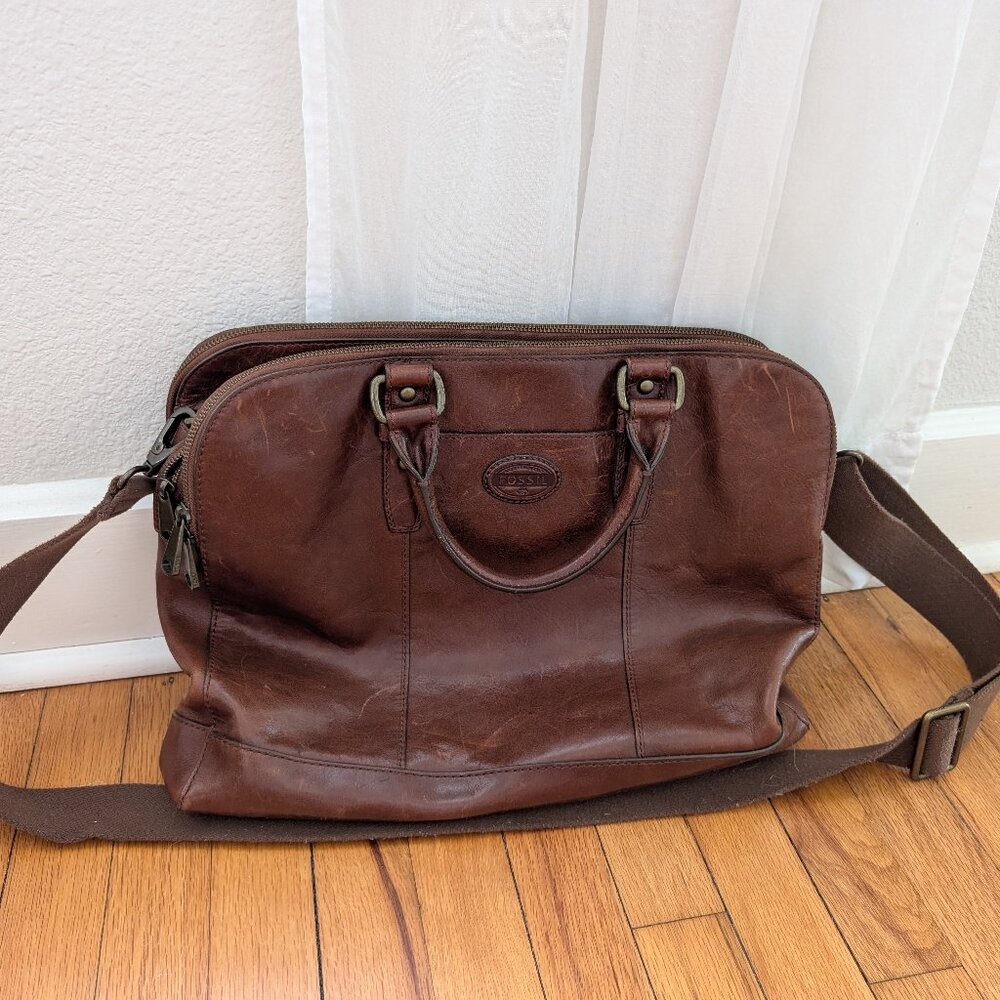 Fossil Genuine Leather Brown Laptop Bag